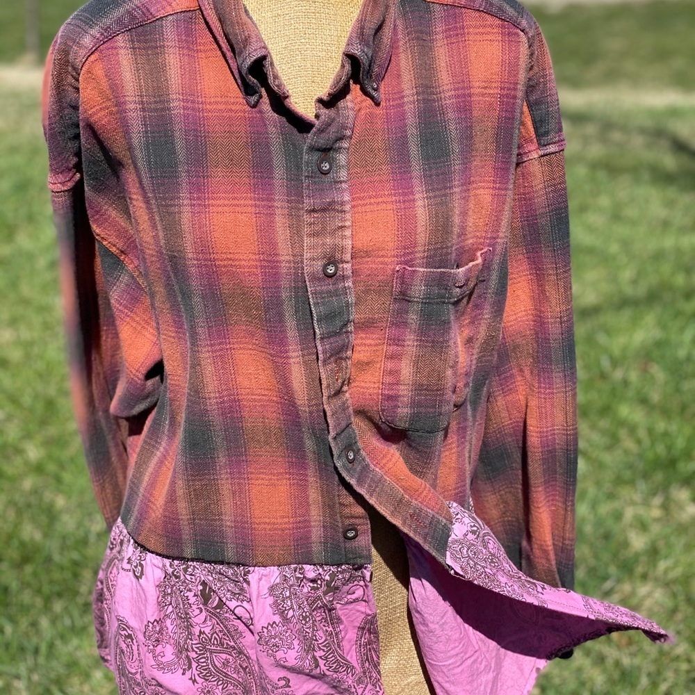 Upcycled boyfriend flannel with ruffles